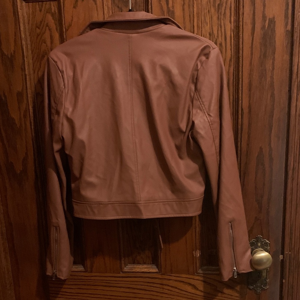 Fashion Nova Tan Leather Jacket with Belted Waist - Picture 4 of 4